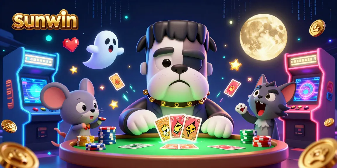 Engage in thrilling gameplay at Sunwin with a vibrant 3D illustrated casino scene featuring lively characters.