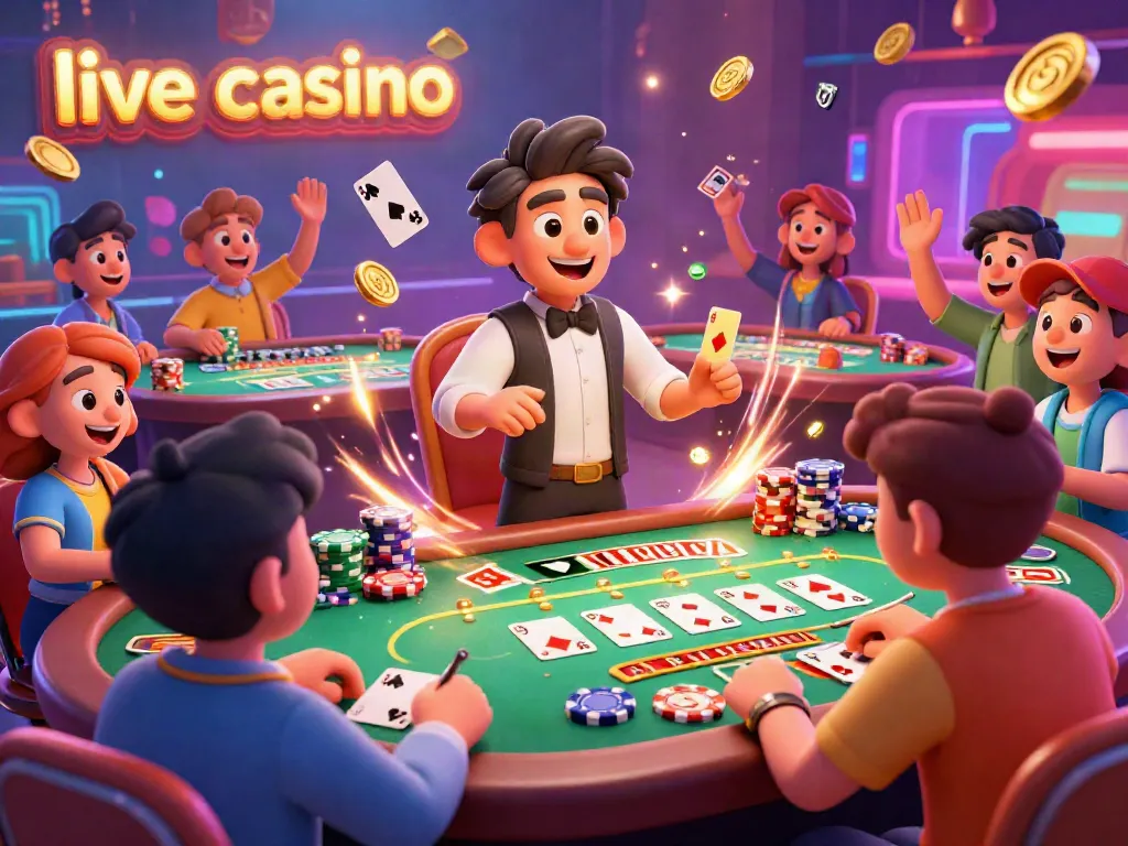 Mengalami keseruan live casino dengan para pemain bersemangat di depan dealer sambil menikmati suasana permainan yang interaktif.