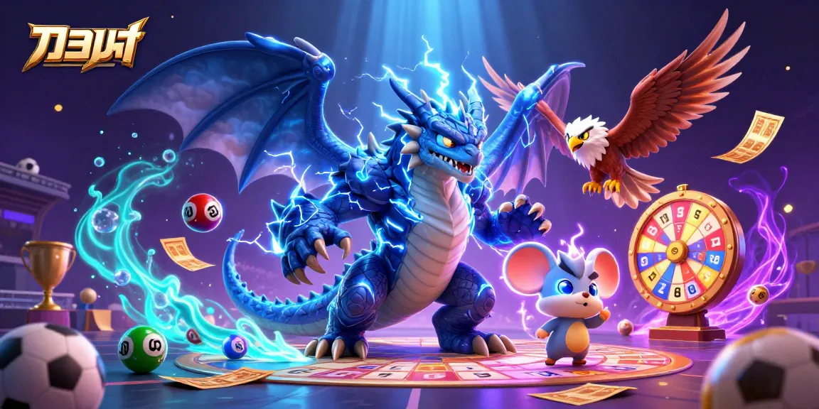 แทงบอล excels with dynamic sports betting elements featuring a fierce thunder dragon and energetic mascot.