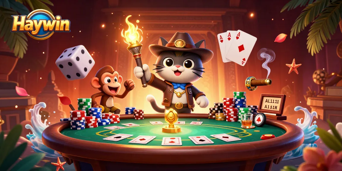 Haywin showcases a vibrant casino scene with an explorer cat finding treasures amid engaging gaming elements.