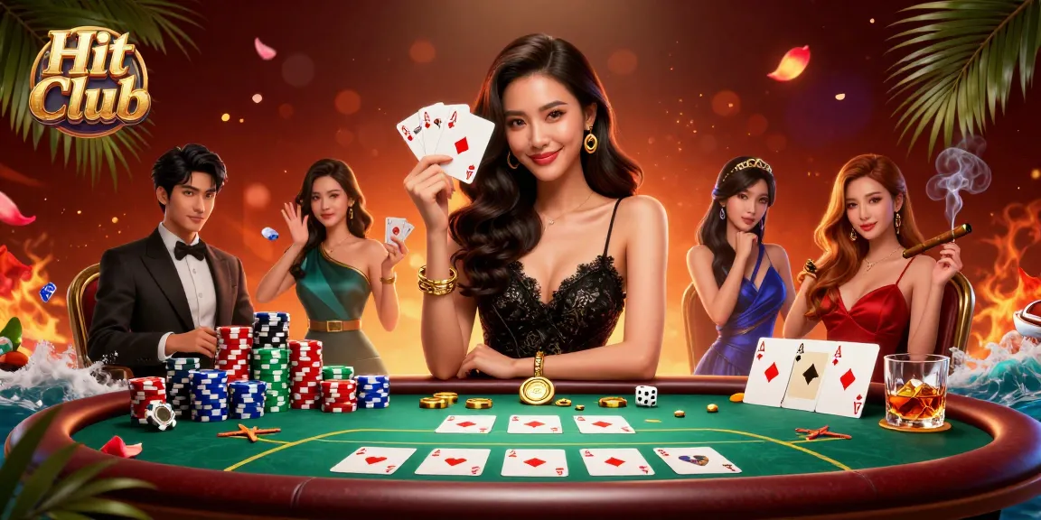 Experience the excitement of Hit Club with a captivating casino scene featuring elegant poker elements.