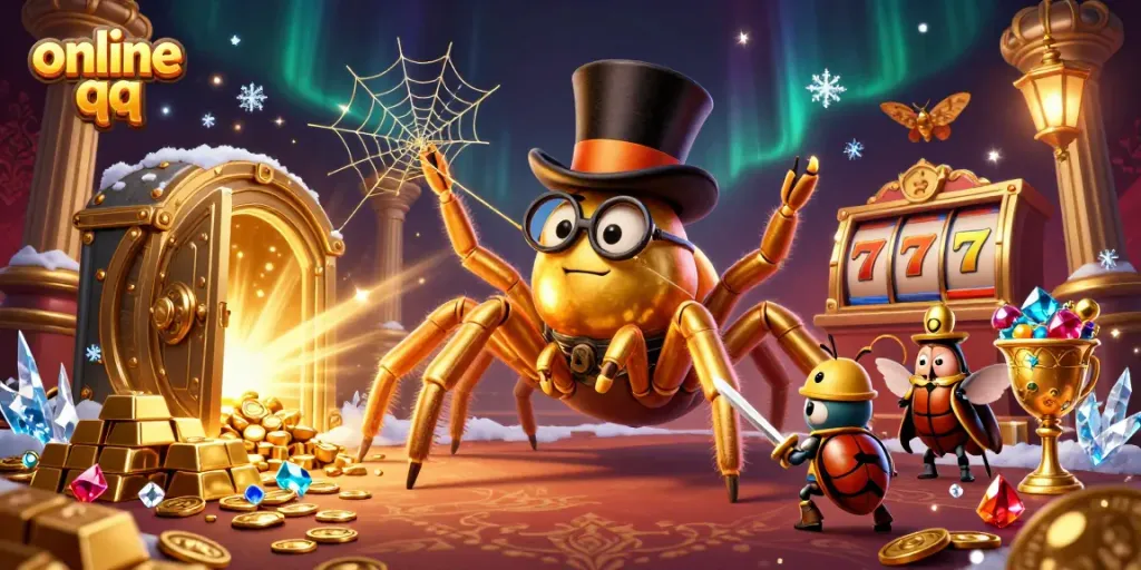 Join the online qq gaming battle with a giant tarantula and beetle knight in a casino scene.