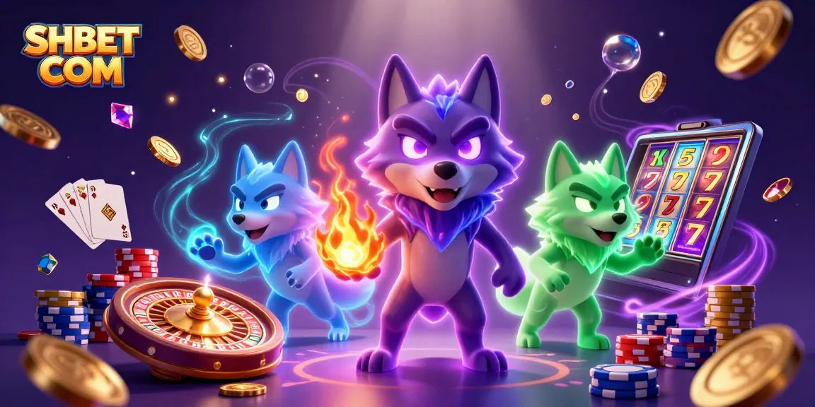 Experience thrilling games at SHBET COM with a vibrant 3D casino scene featuring enchanting wolves and dazzling elements.