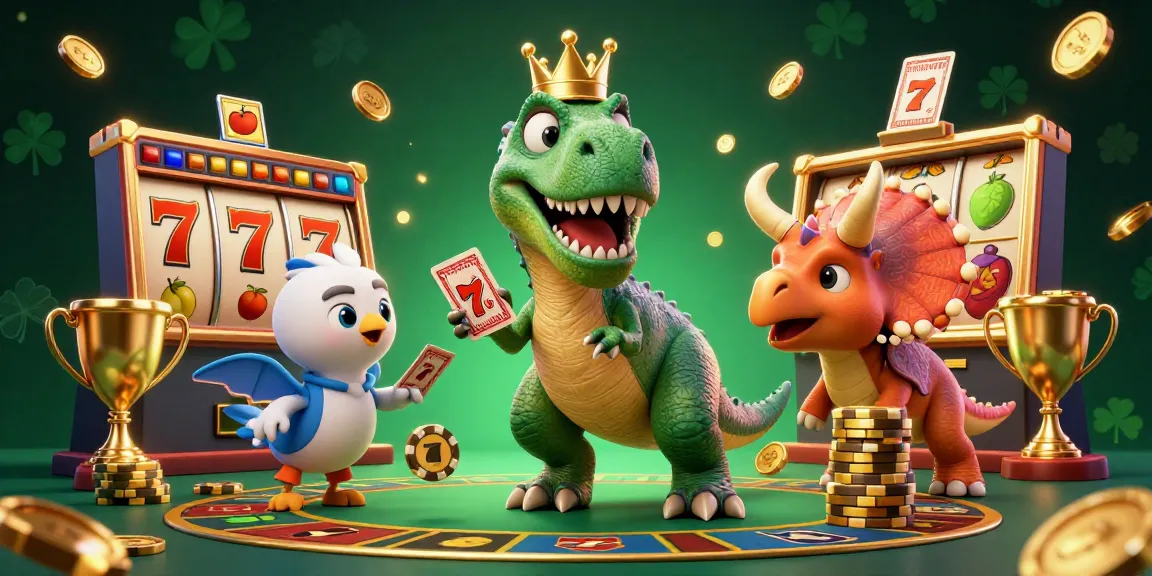 Join the fun at F8BET and experience thrilling gaming with dinosaur-themed characters and casino elements.