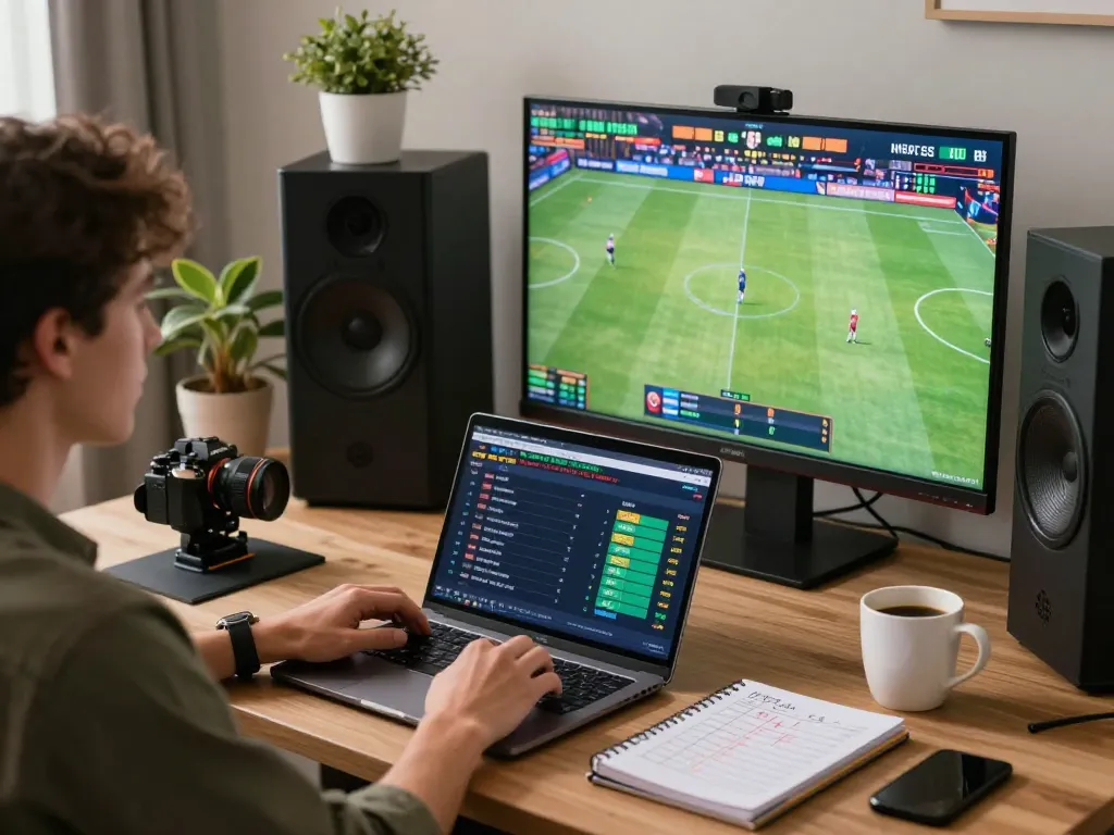 OKFUN online sports betting scene with a user placing bets and watching live games on large screens.