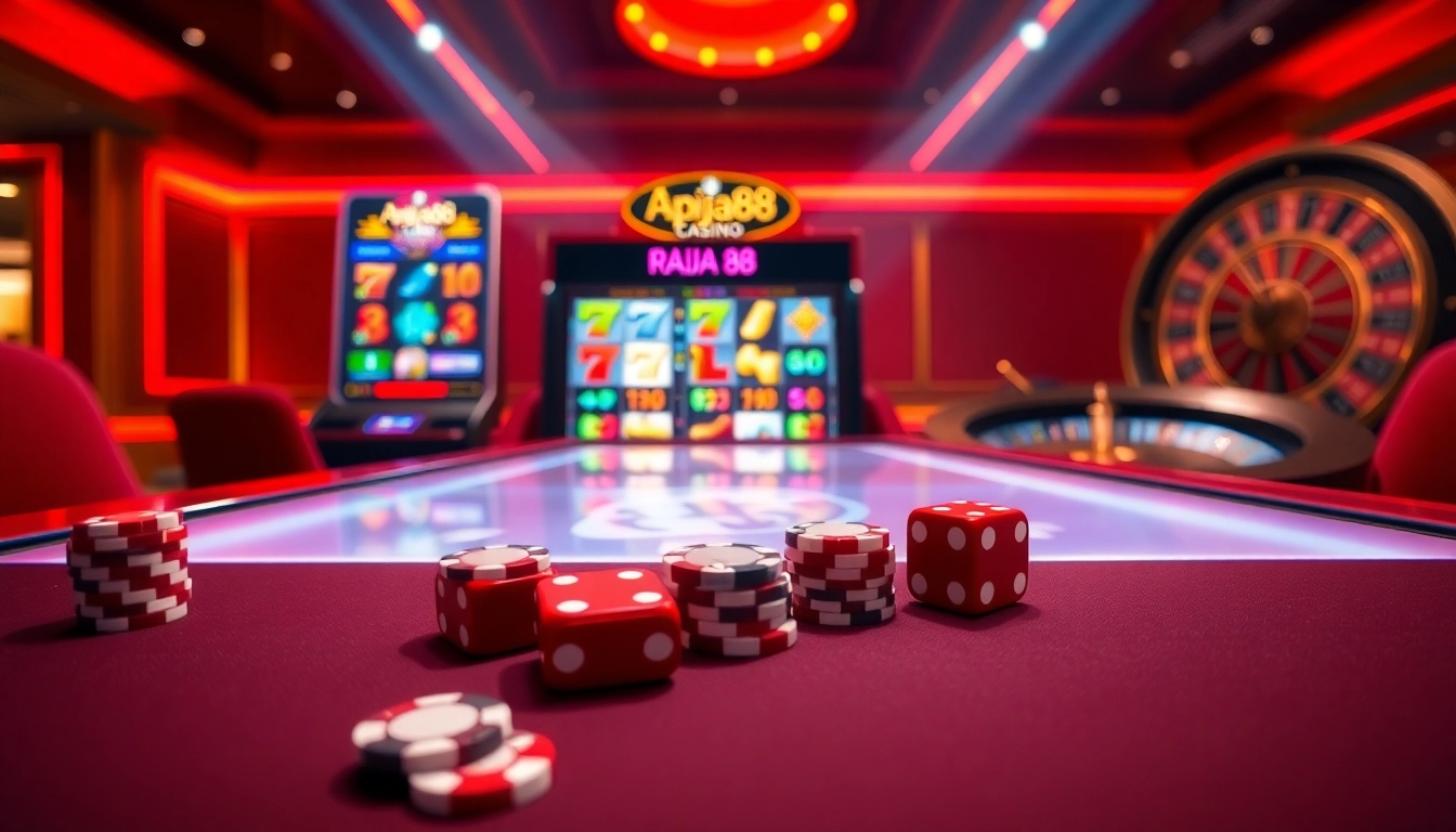Experience the excitement of online gaming with apiraja88 showcased on a vibrant casino interface.