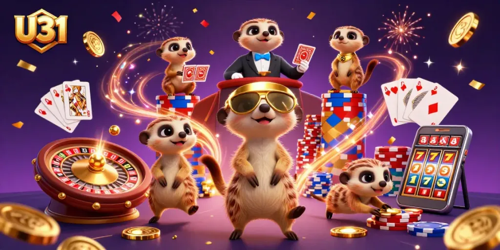 Experience an exciting gaming scene with U31's cartoon meerkats running an elaborate casino.