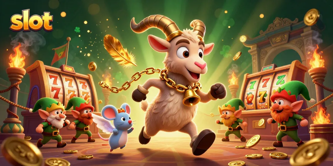 Slot yang menarik dengan karakter unik, termasuk gremlin nakal dan simbol keberuntungan, penuh warna dan detail.