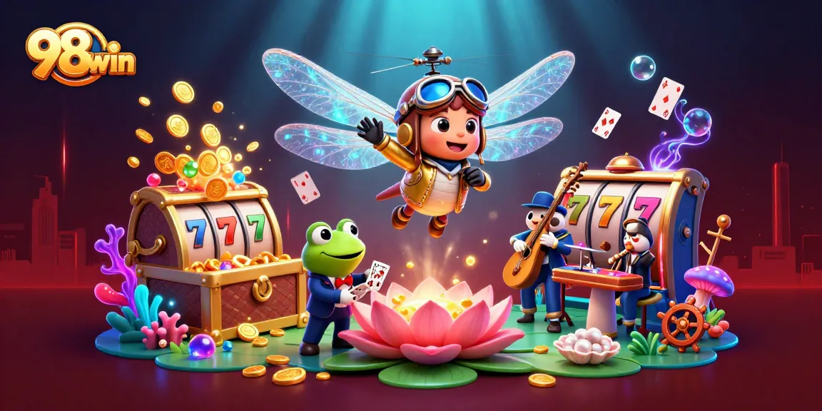Engage with 98win's thrilling casino adventure featuring vibrant characters and dynamic game elements.