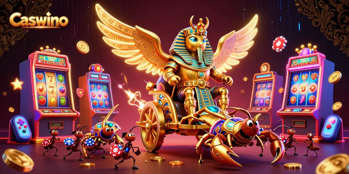 Experience thrilling wins at Caswino Casino with glowing slot machines and exciting gameplay elements.