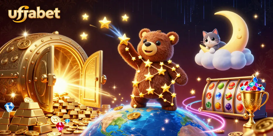 Experience ufabet's thrilling slots action with captivating cosmic characters in an enchanting casino scene.