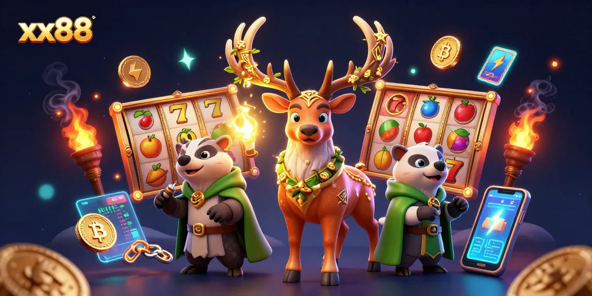 Win big at xx88 with a vibrant 3D casino scene showcasing slots and crypto elements.