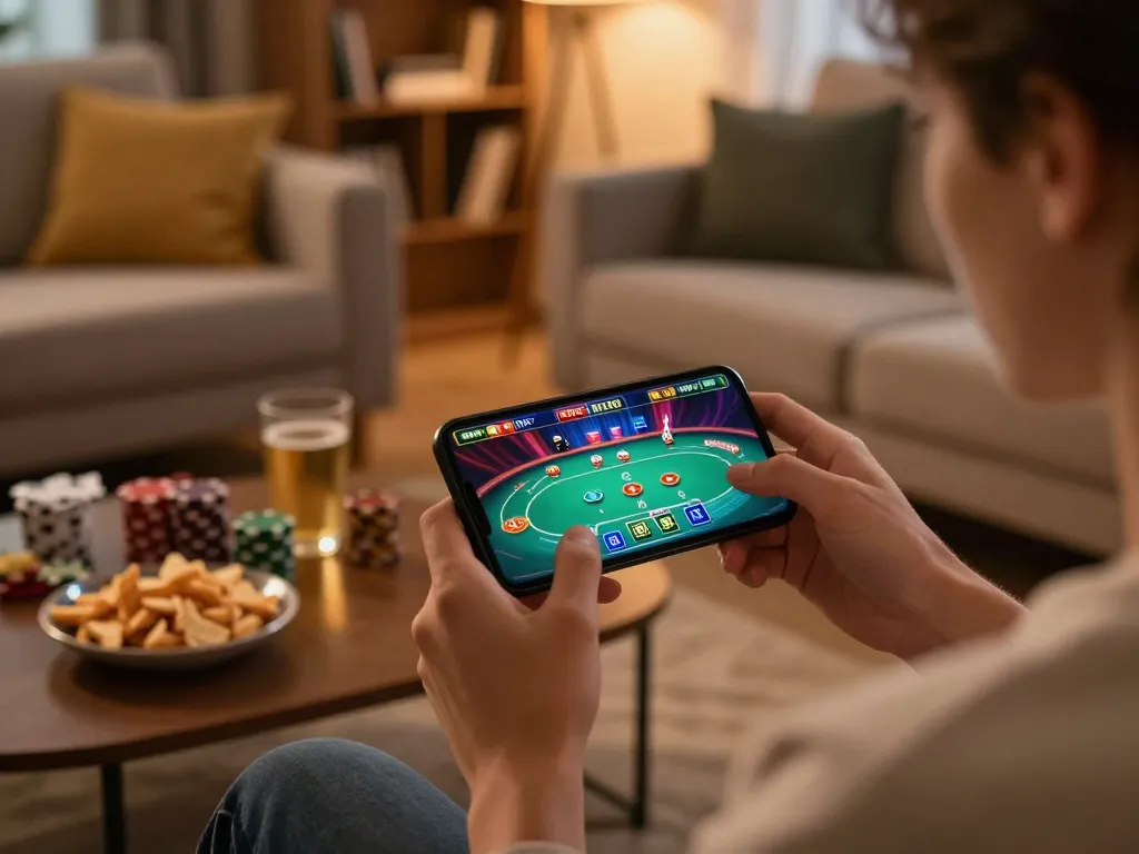 Experience thrilling gameplay with Sun Win on a smartphone in a cozy living room setting.