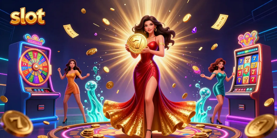 Spin your way to big wins in slots with vibrant imagery of 3D slot machines, coins, and excitement.