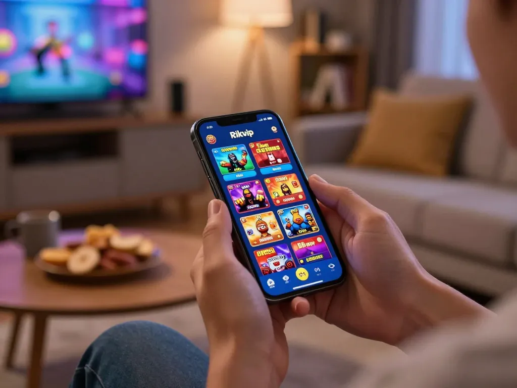 Engaging with the Rikvip app for an exciting online gaming experience on a smartphone.