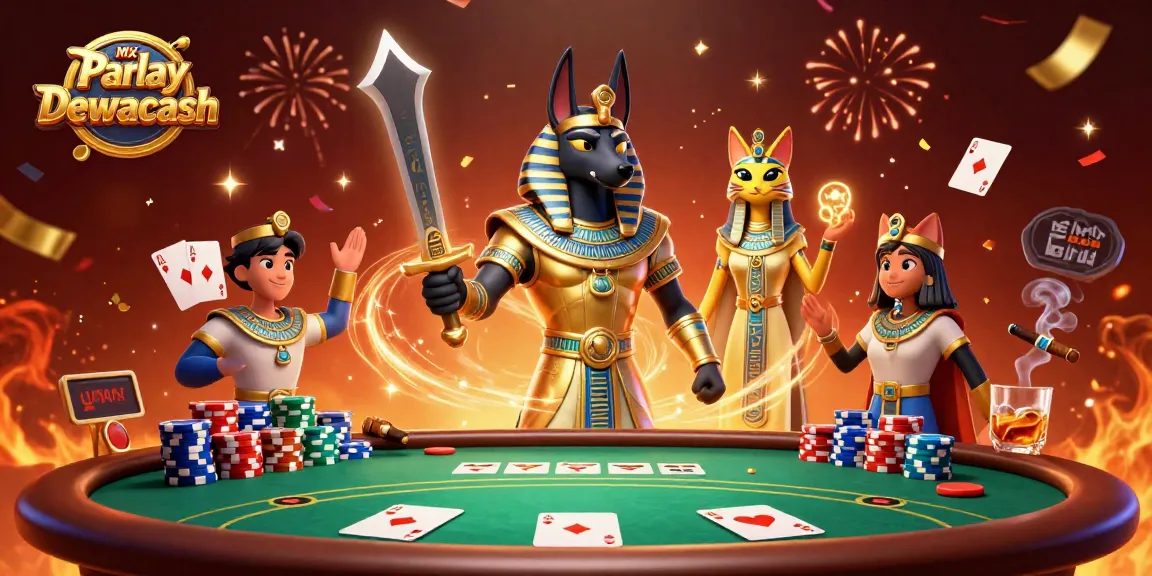 Engage with Mix Parlay Dewacash while enjoying a vibrant 3D casino scene filled with poker elements.
