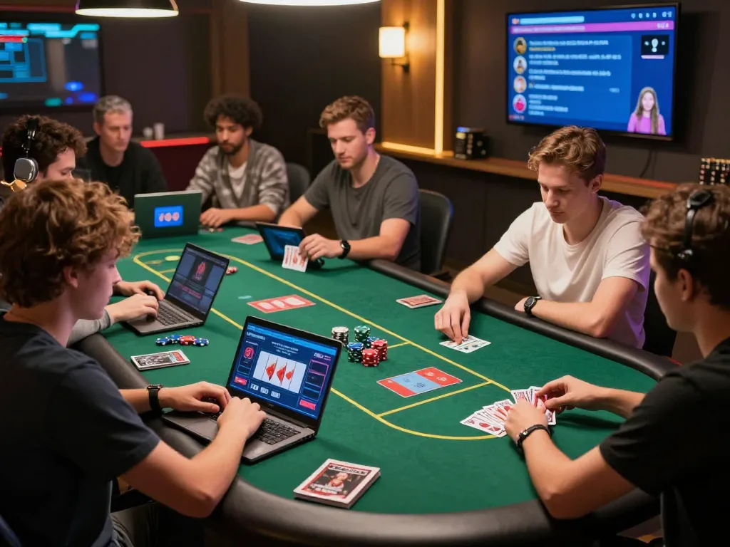 Engaged players enjoying cm88 okvip online poker, showcasing strategic gameplay with vibrant virtual atmosphere.