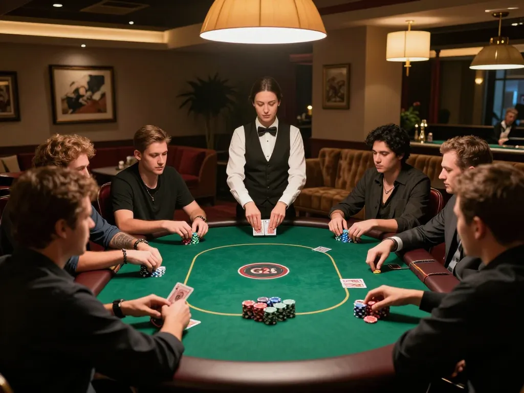The g28 game engaging players in a lively poker room, showcasing tense moments and colorful chips.