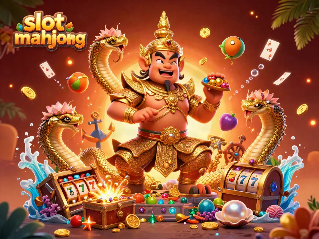 Experience thrilling slot mahjong gameplay with vibrant characters and casino elements in this dynamic 3D illustration.