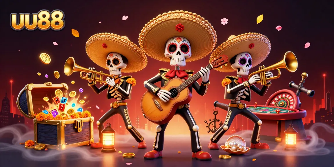 Experience thrilling gaming with uu88's dynamic casino scenes featuring lively mariachi characters.