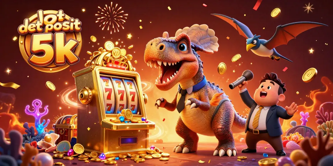 Watch the thrilling action of slot deposit 5k as the dinosaur headbutts the jackpot machine, unleashing a cascade of coins.