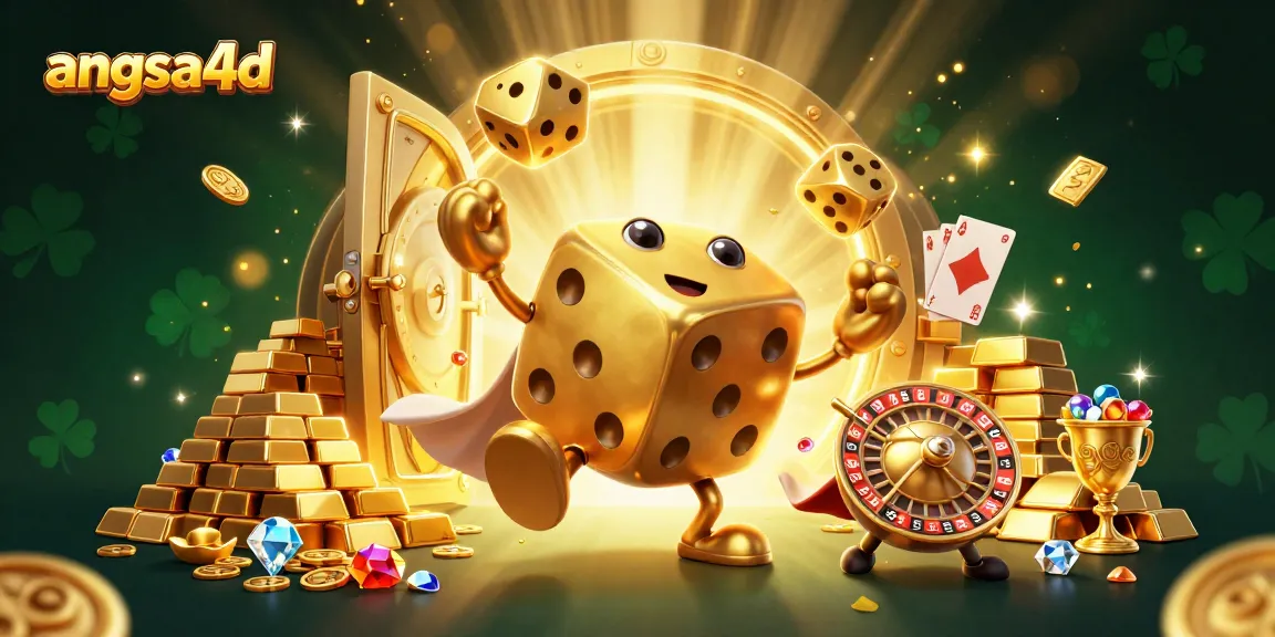 Engage with angsa4d’s vibrant casino scene featuring a golden dice golem and treasures.