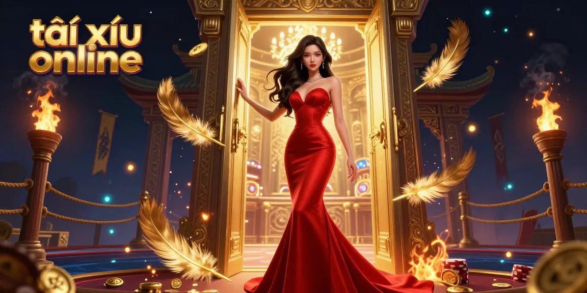 Win big with the vibrant scene of tài xỉu online featuring a beautiful Asian woman in a casino doorway.