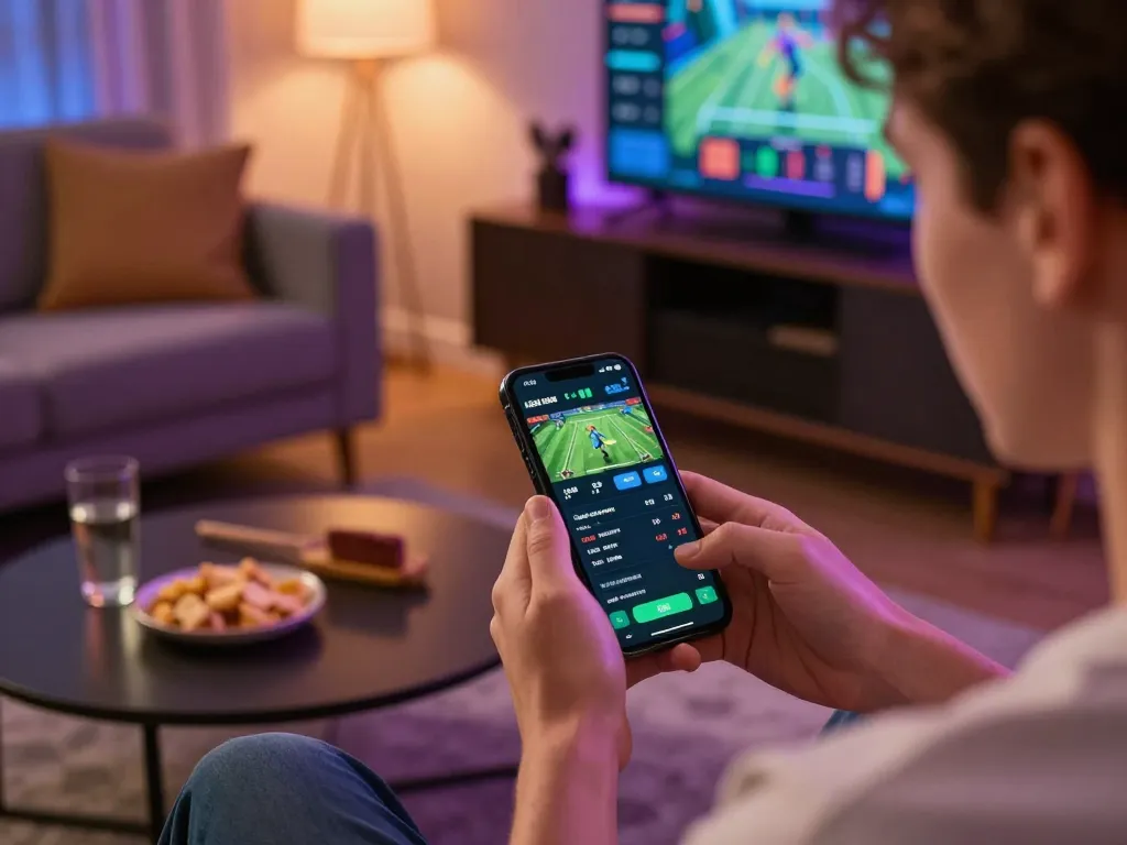 Engaging in mobile sports betting on a smartphone to explore 789win's betting options.