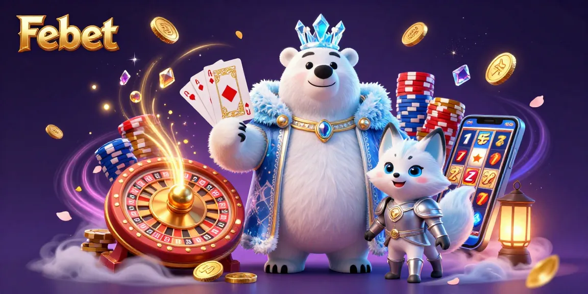 Join Febet's exciting games as the ice king polar bear spins the roulette wheel amidst cascading gold coins.