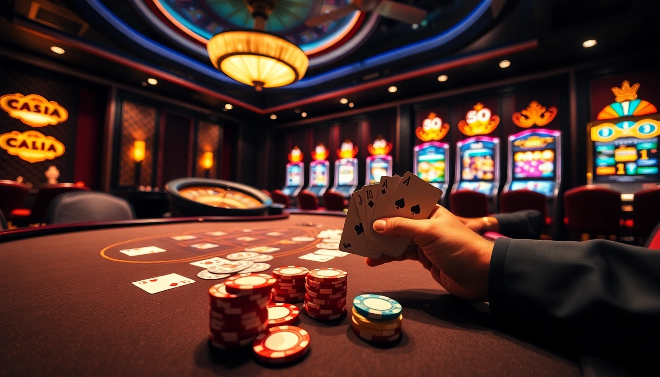 Experience the thrill of high-stakes poker at https://33win5.it.com/, featuring elegant tables and vibrant casino elements.