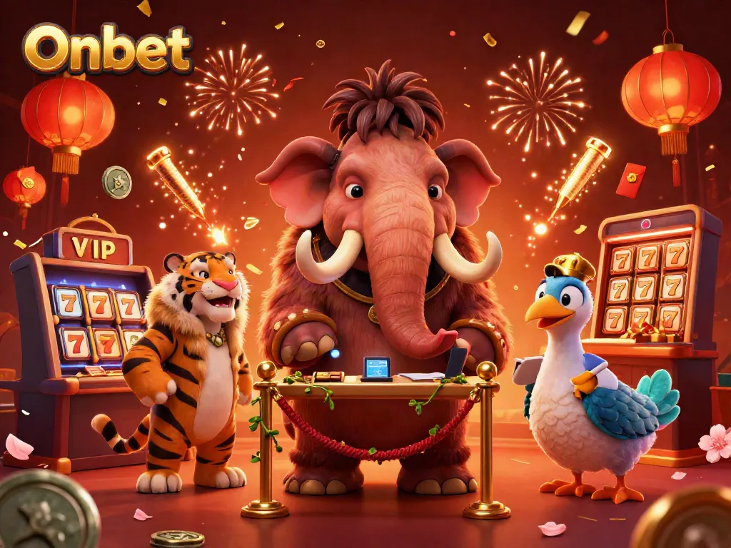 Experience the thrill of Onbet with a bouncer, VIP guest, and doorman in a vibrant casino scene.