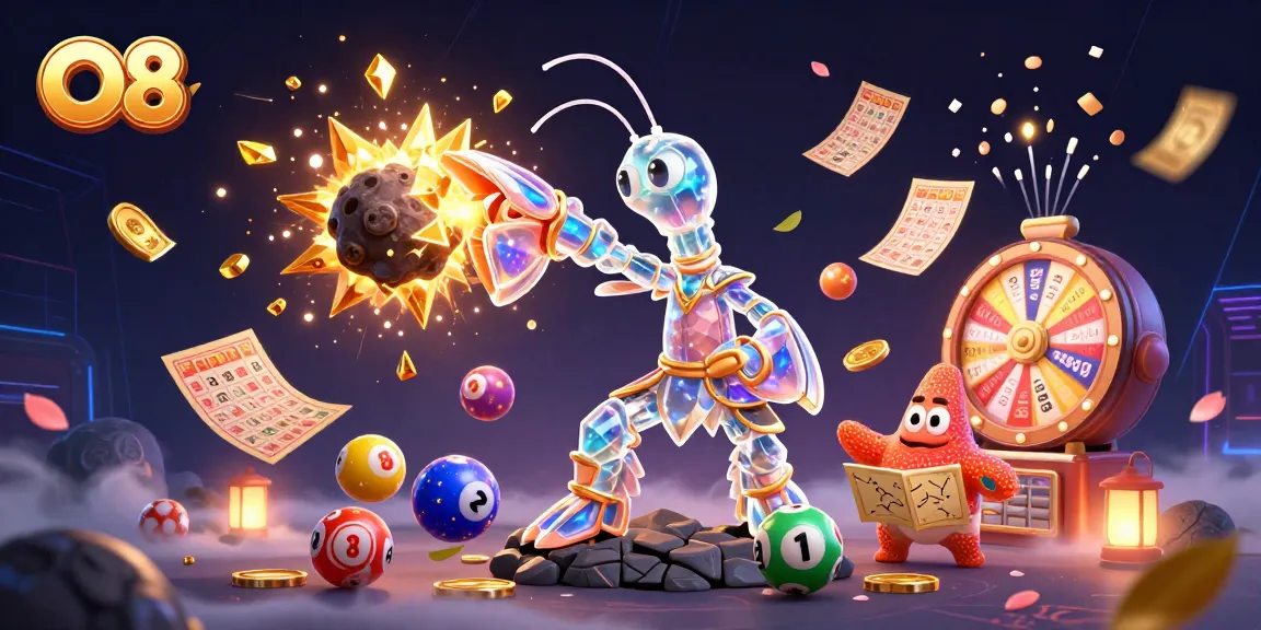 Play exciting games with O8, where a galactic mantis shrimp battles gems and coins!