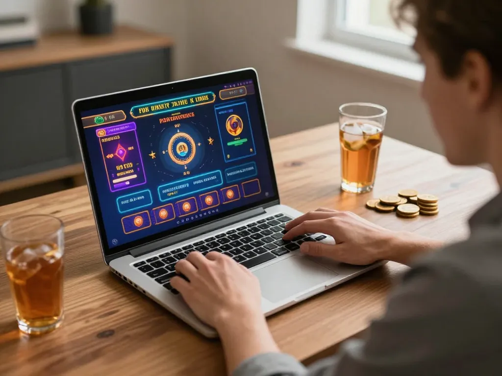 Excited player using okwin for online casino gaming with colorful game interface visible