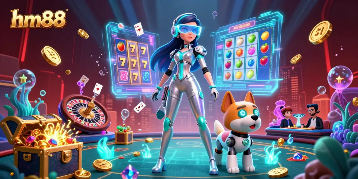 Engage in thrilling casino excitement as hm88 showcases a futuristic casino scene with vibrant visuals and interactive elements.