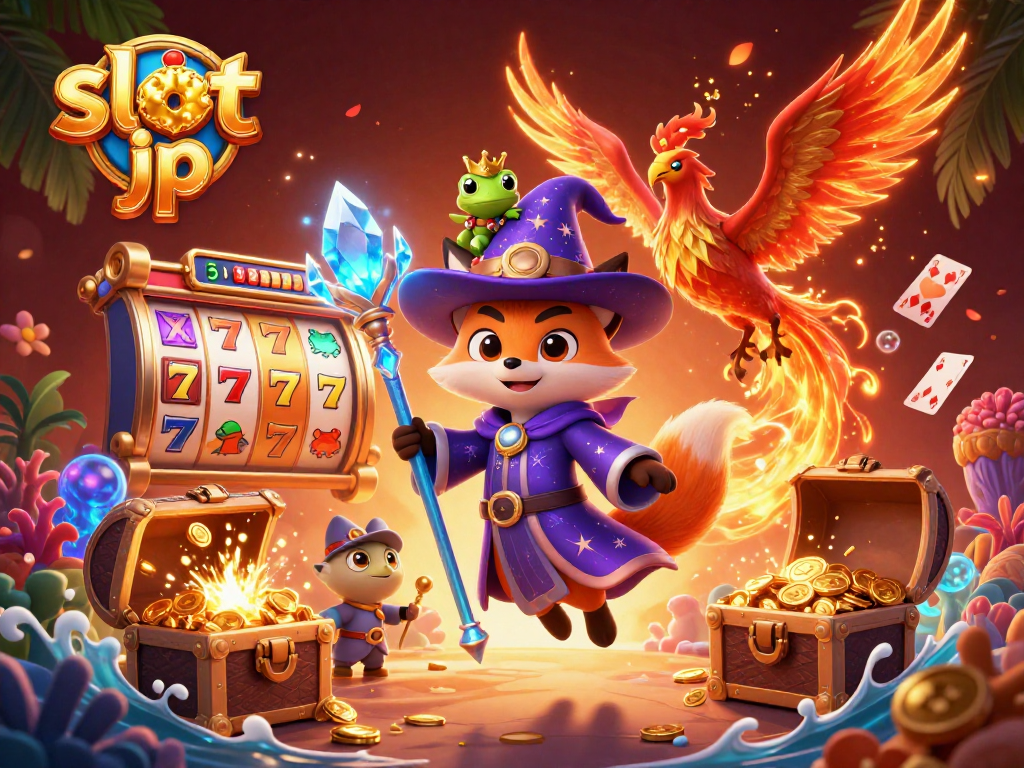 Engage in exciting slot jp gameplay amidst a vibrant, magical casino scene