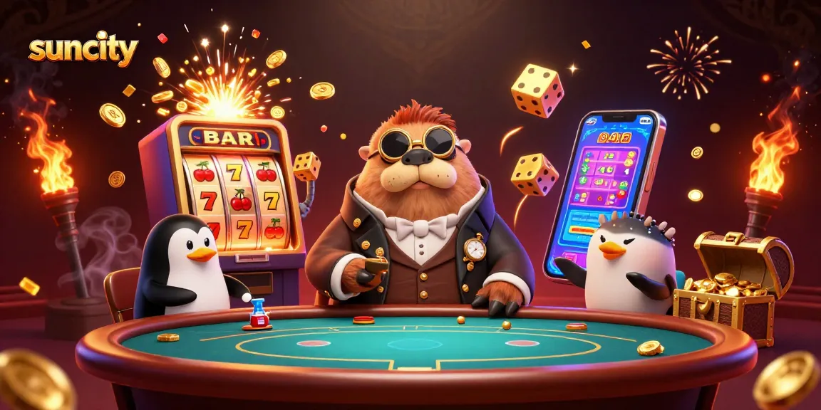 Suncity offers an exciting underwater poker scene featuring vibrant casino elements and fun characters.
