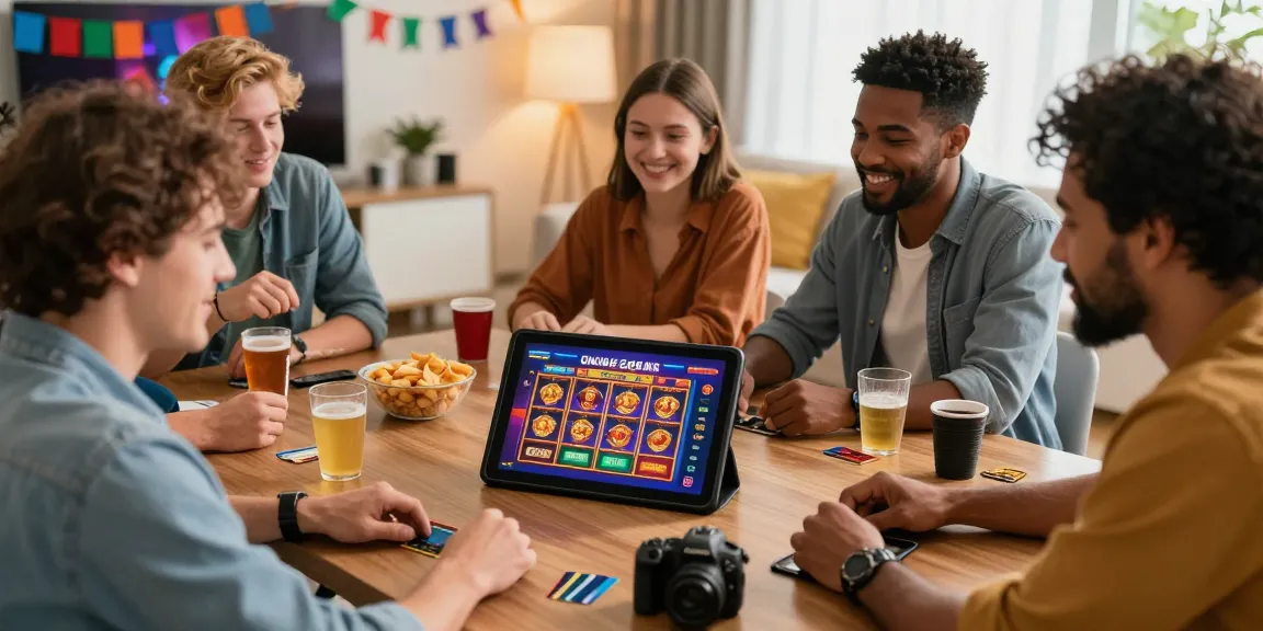 Group enjoying online casinos that accept credit cards in lively home setting with games displayed.
