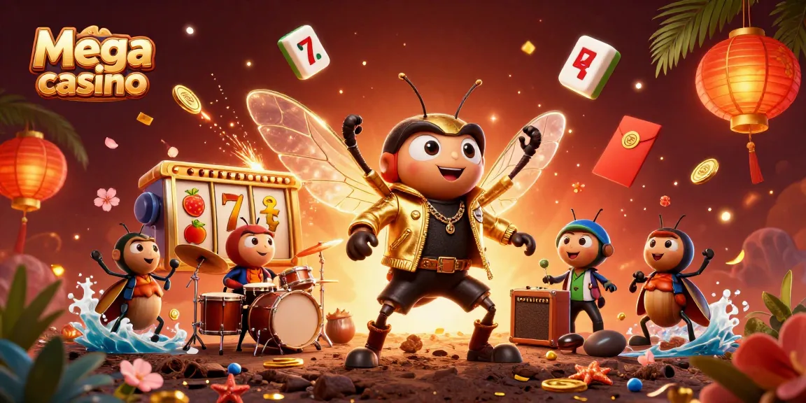 Experience the excitement of Mega casino with vibrant 3D characters and slot reels coming to life.
