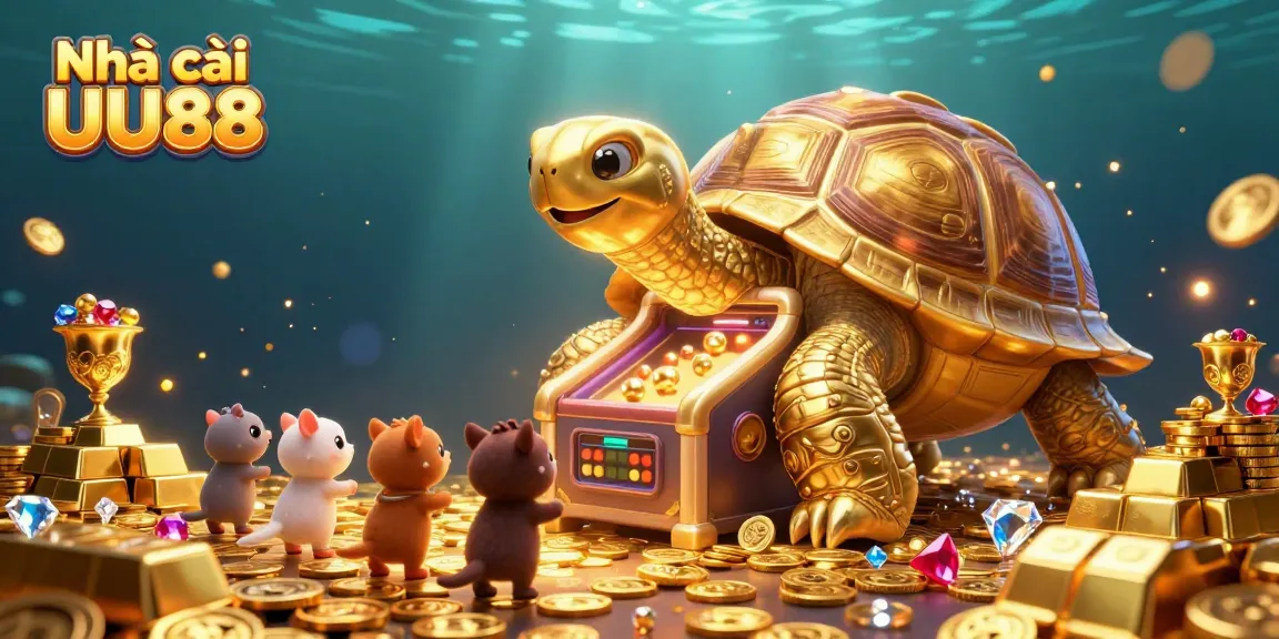 Experience the thrill of Nhà cái UU88 with exciting golden tortoise pinball casino illustration.