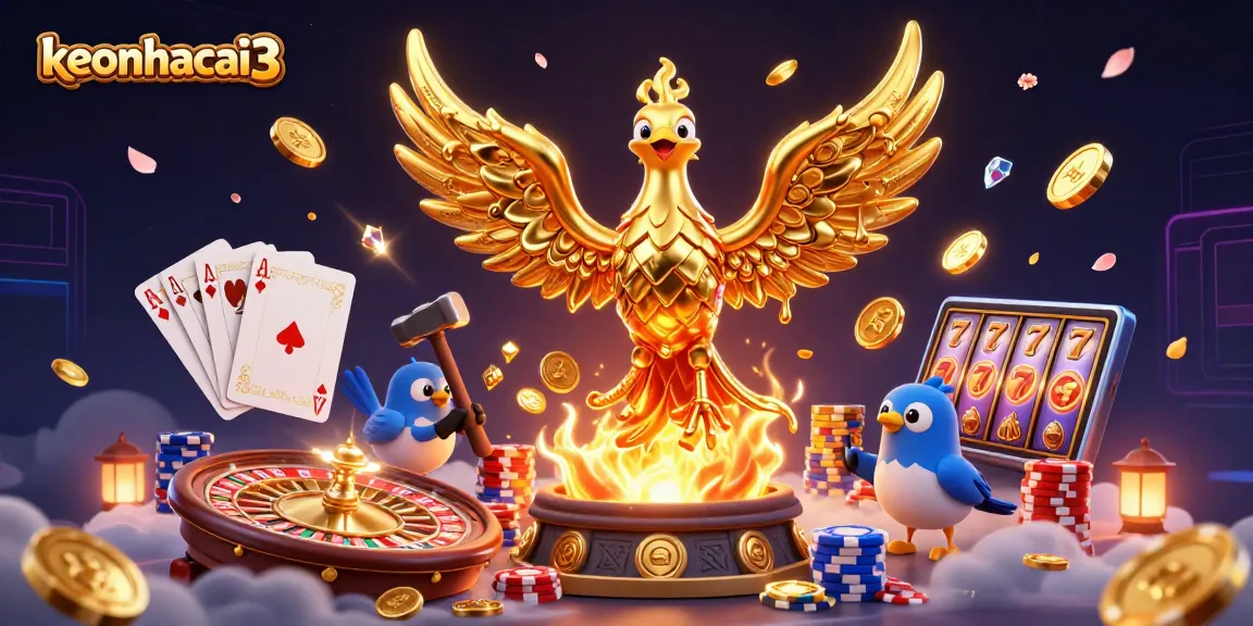 Experience thrilling betting with keonhacai3 as golden coins and casino elements illuminate the scene.