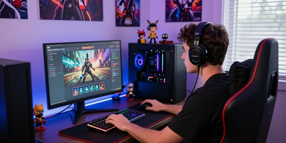 Engaging online gaming moment on mahajitu platform, showcasing an energetic player in a high-tech environment.