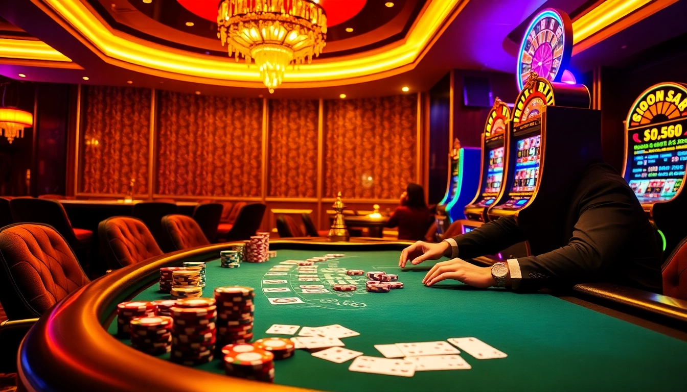 Players enjoying high-stakes poker at MB66 casino, with chips and cards on the table.