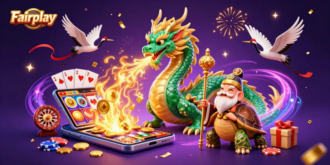 Experience Fairplay excitement as a jade dragon and cartoon turtle sage bring the casino to life.