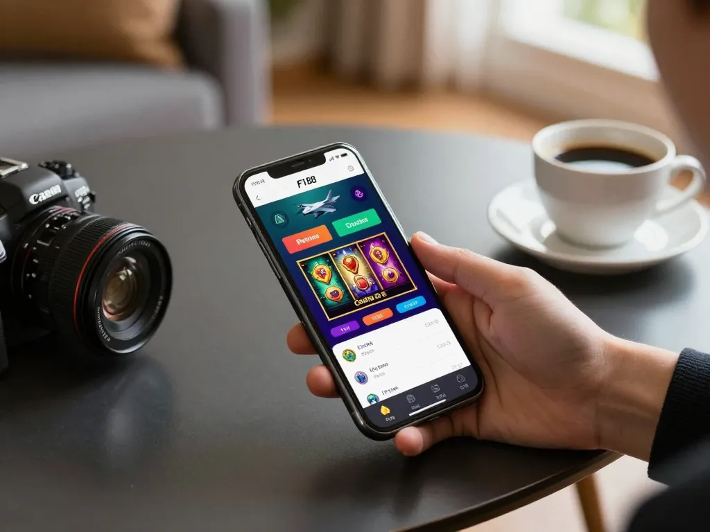 Player engaging with F168 on smartphone, showcasing interactive online casino gameplay in a cozy environment.