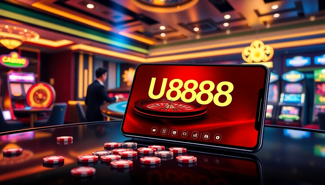 Experience U888's vibrant online gambling scene, showcasing luxury poker tables and engaging gameplay.