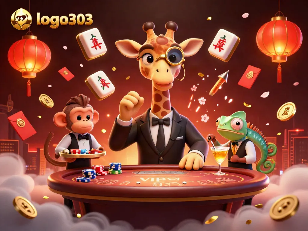 Login logo303 menampilkan ilustrasi kasino penuh warna dengan karakter keberuntungan beraksi.