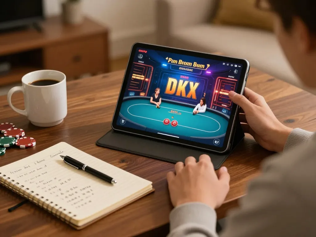 Experience bk8 online poker gameplay in a cozy home setting with strategic notes