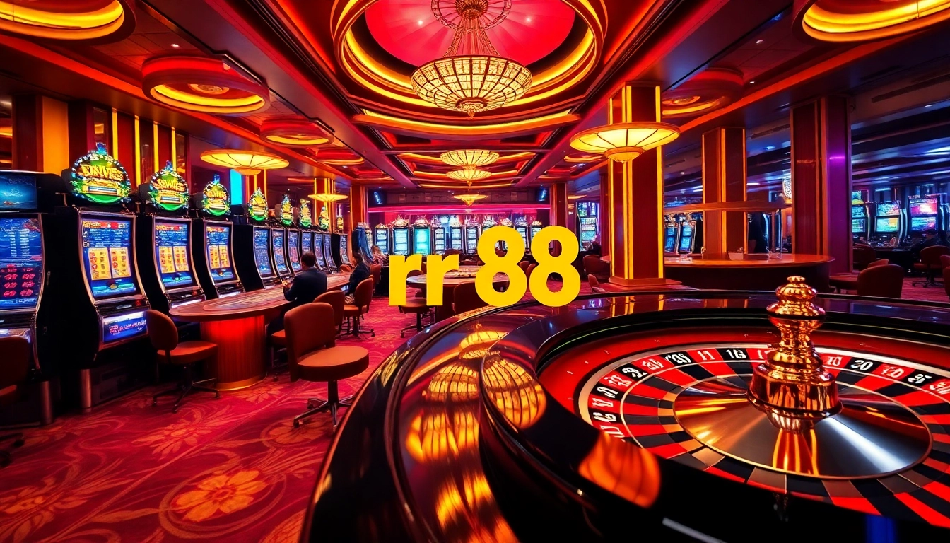 Engaging casino scene highlighting players at the rr 88 tables with vibrant chips and slots.