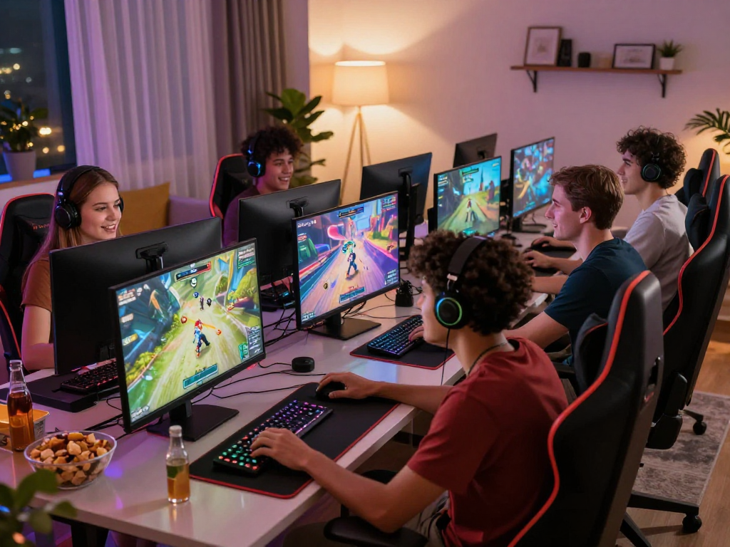 Friends enjoying fair online gaming together in a cozy setting.