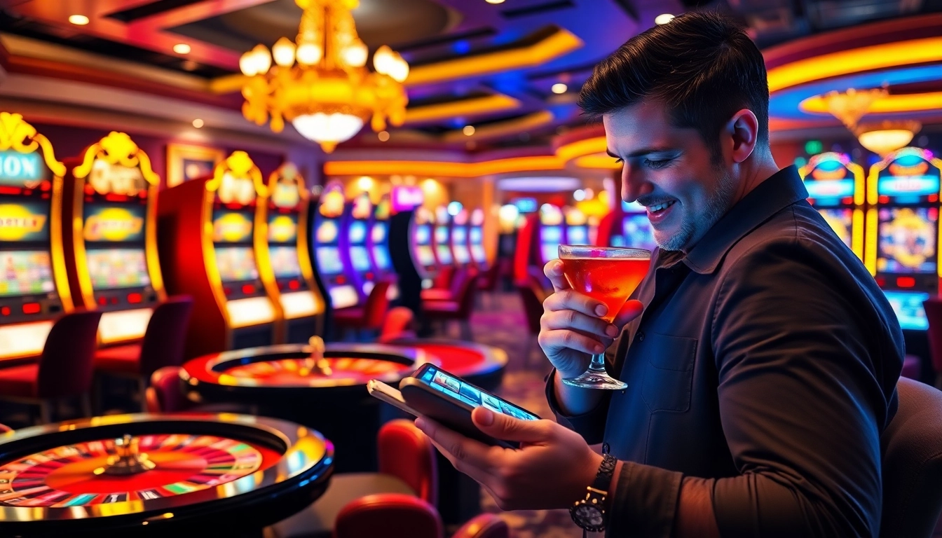 Players enjoy engaging with slots777 at a luxurious casino, capturing the thrill of online gaming.